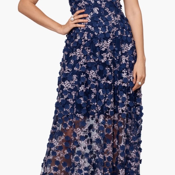 Xscape Navy and Blush floral gown - Picture 6 of 8